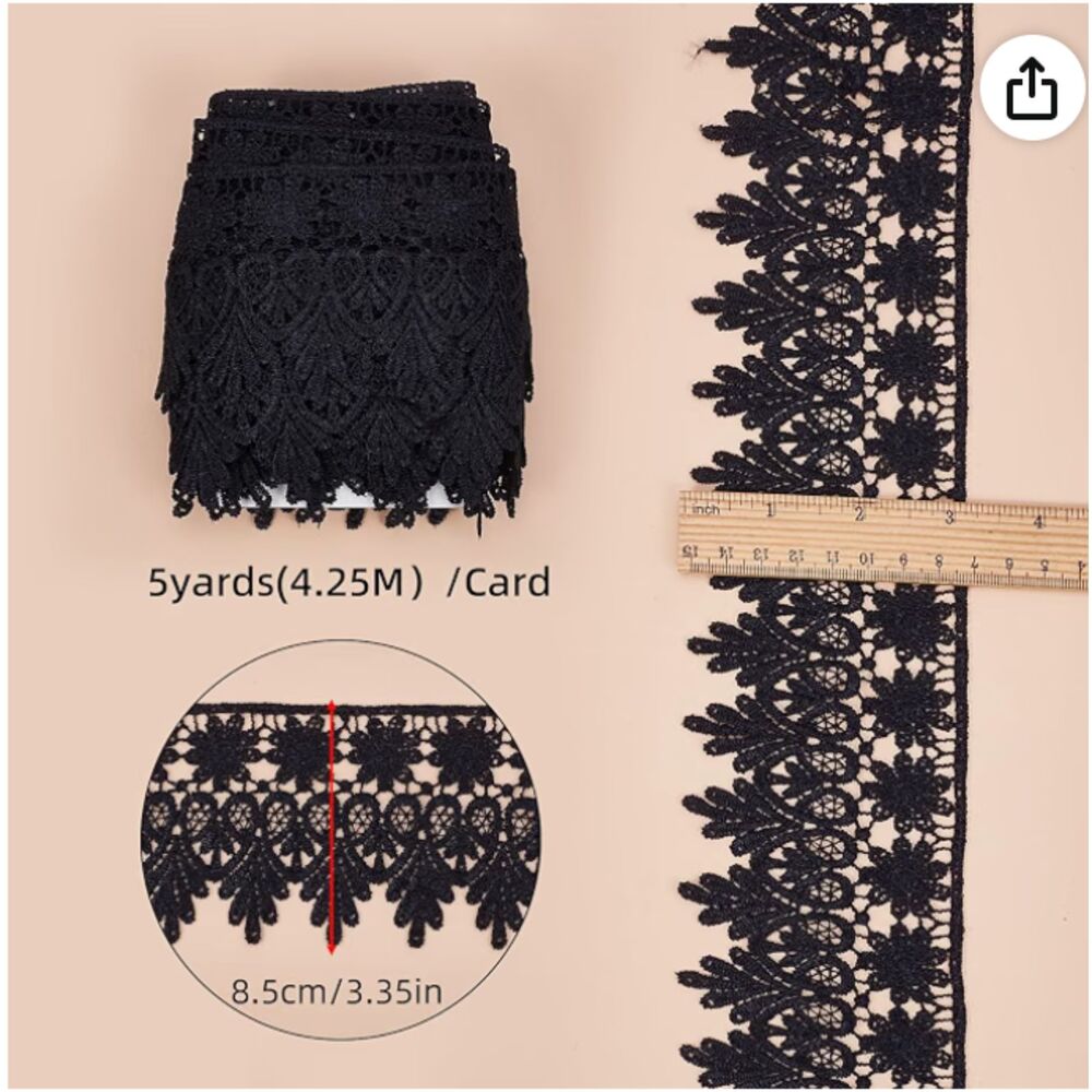5 Yards Black Lace Trim Wide Lace Ribbon Embroidered Black